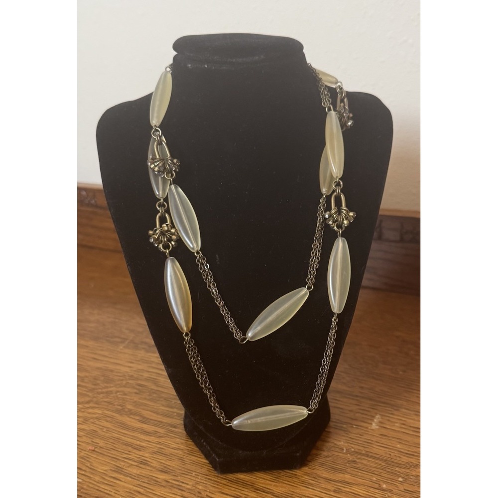 J.Jill Beaded Necklace Frosted Lucite Gold Tone Chain Rhinestone 21.5"
